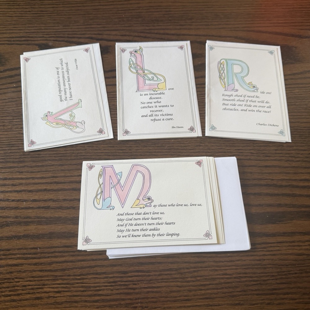 Vtg Aengus O'Carroll Ireland Celtic Initial Monogram Note Cards Set w/ Envelopes